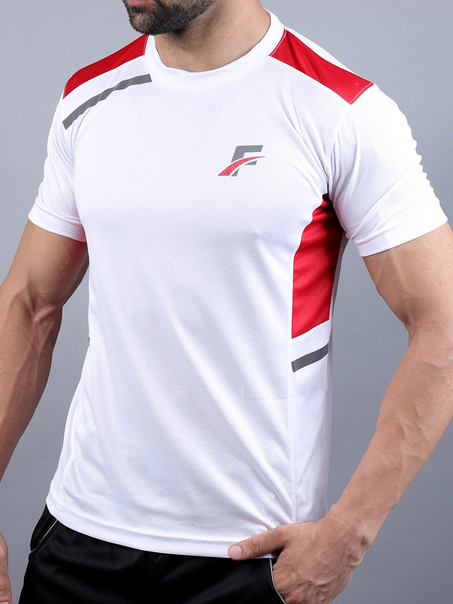 White/Red Athletic Fit Men's T-Shirt