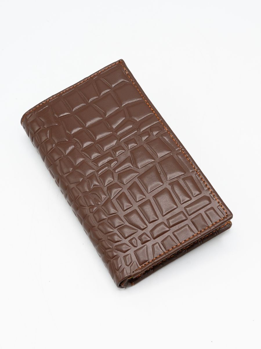 Brown Cow Leather Printed Long Wallet for Men