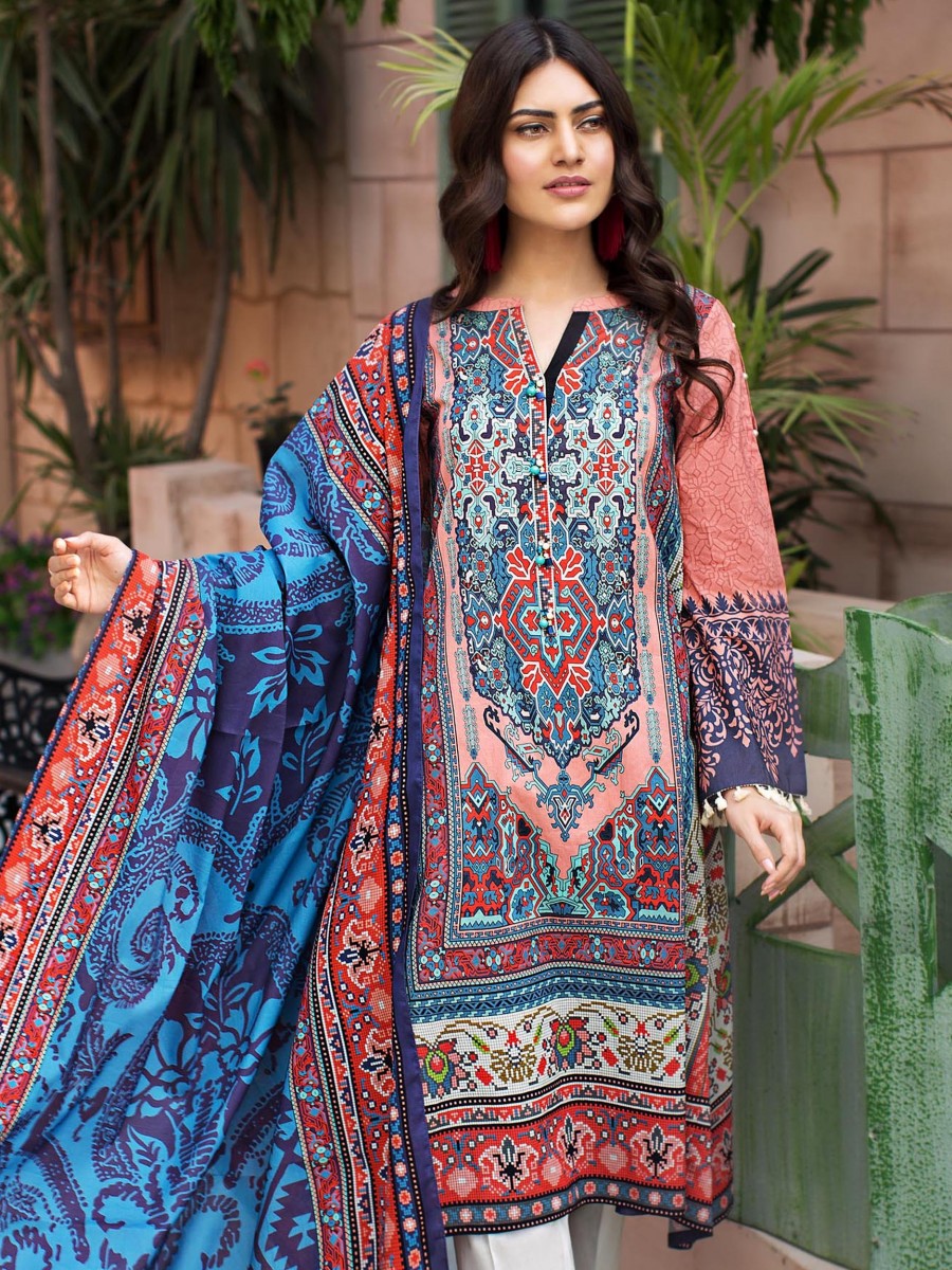 Multicolored Printed Unstitched 2-Piece Lawn Suit for Women