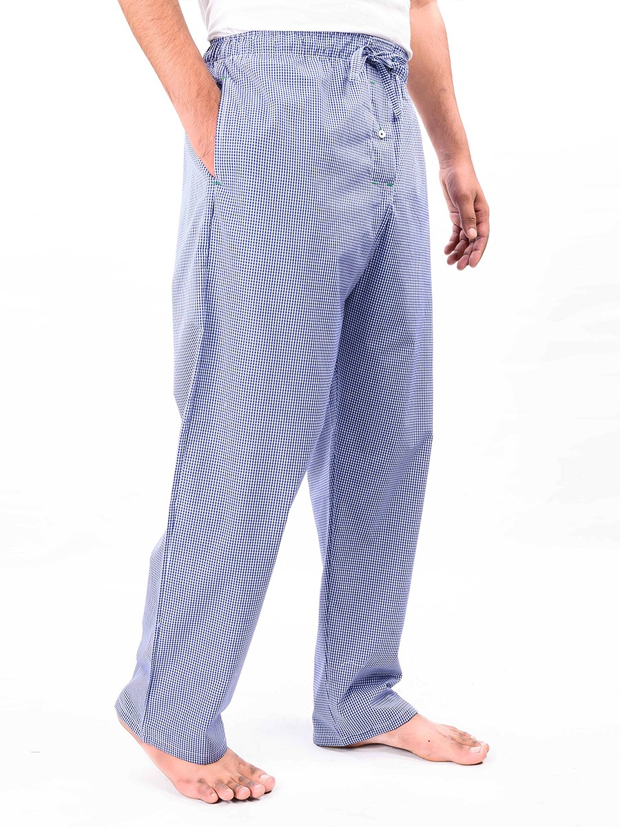 Buy Piejama Men Blue & White Check Soft Cotton Baggy Pajamas - Men ...