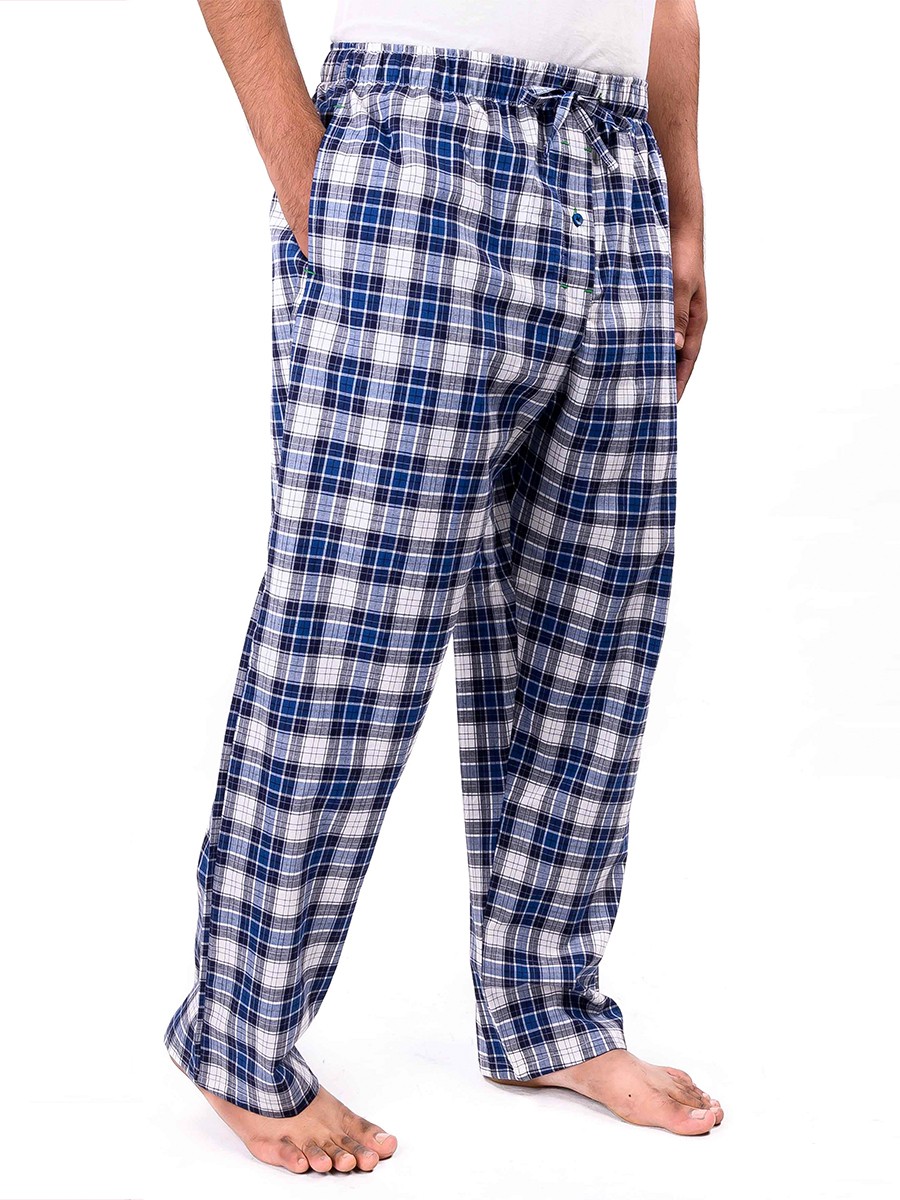 Buy Piejama Blue Grey White Check Cotton Baggy Pajamas 10300019 ...