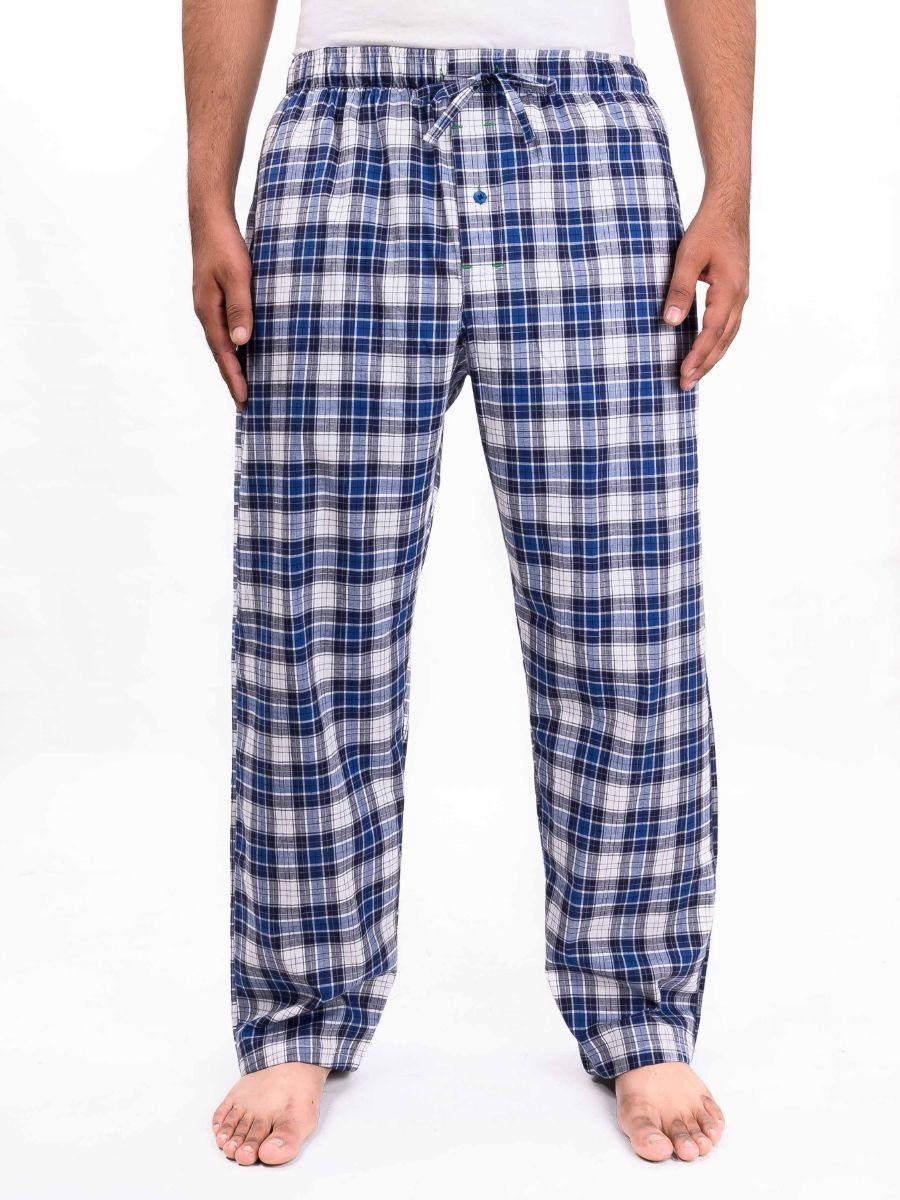 Buy Piejama Blue Grey White Check Cotton Baggy Pajamas 10300019 ...