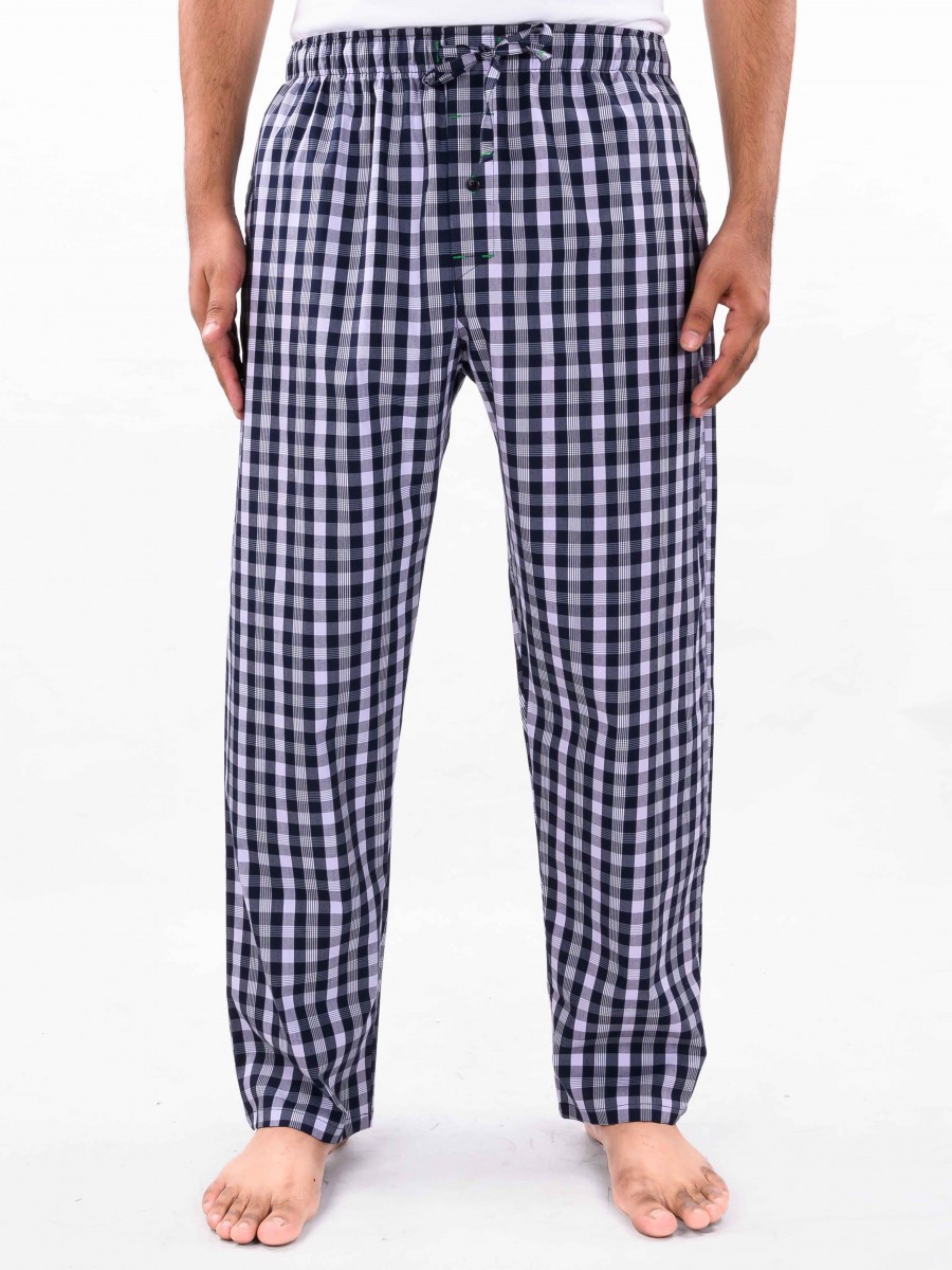 Buy Hueman Navy & White Check Cotton Blend Relaxed Pajamas 10300035 ...