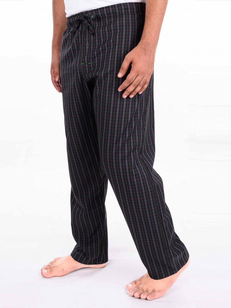 Buy Hueman Black & Olive Plaid Cotton Pajamas 10300037 - Lalaland.pk