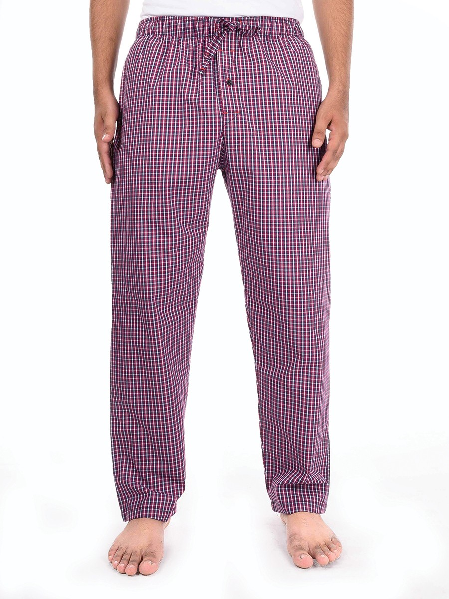 Buy Hueman Men Maroon Blue & White Cotton Blend Relaxed Pajamas - Men ...