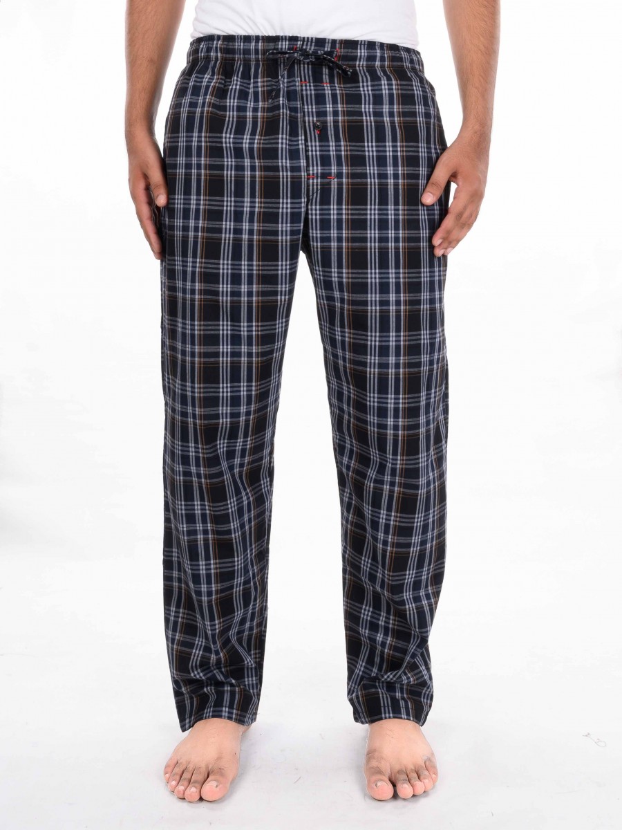 Buy Hueman Men Black & White Plaid Cotton Blend Relaxed Pajama - Men ...
