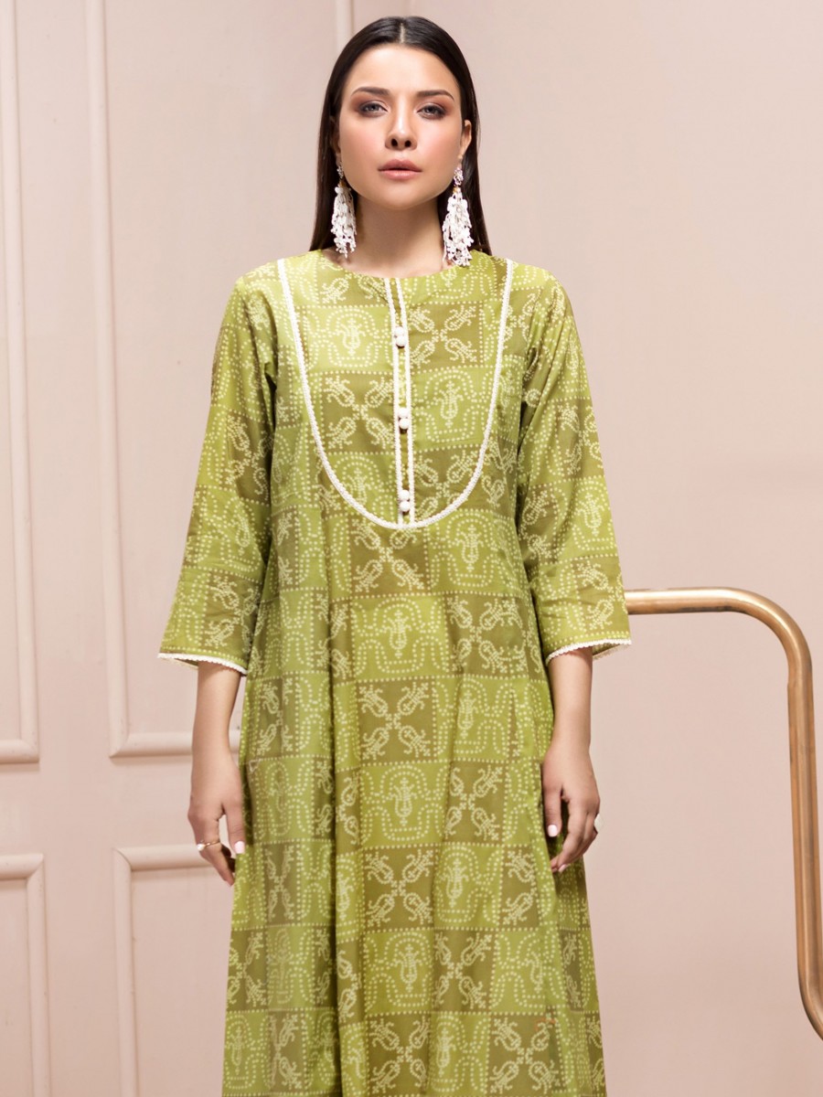 Green Printed Unstitched Lawn Shirt for Women