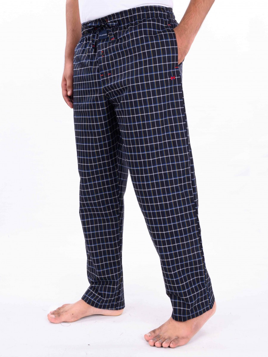Buy Hueman Black & White Check Cotton Blend Relaxed Pajamas 203000008 ...