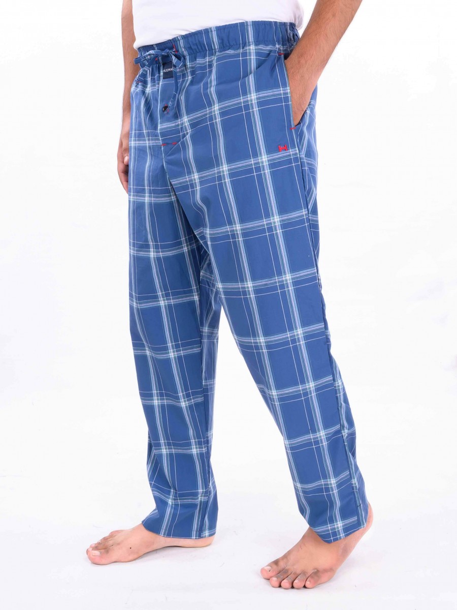 Blue & White Check Cotton Blend Relaxed Pajama