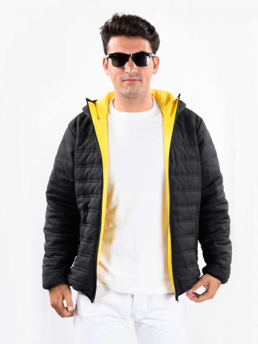 Black/Yellow Hooded Puffer Jacket
