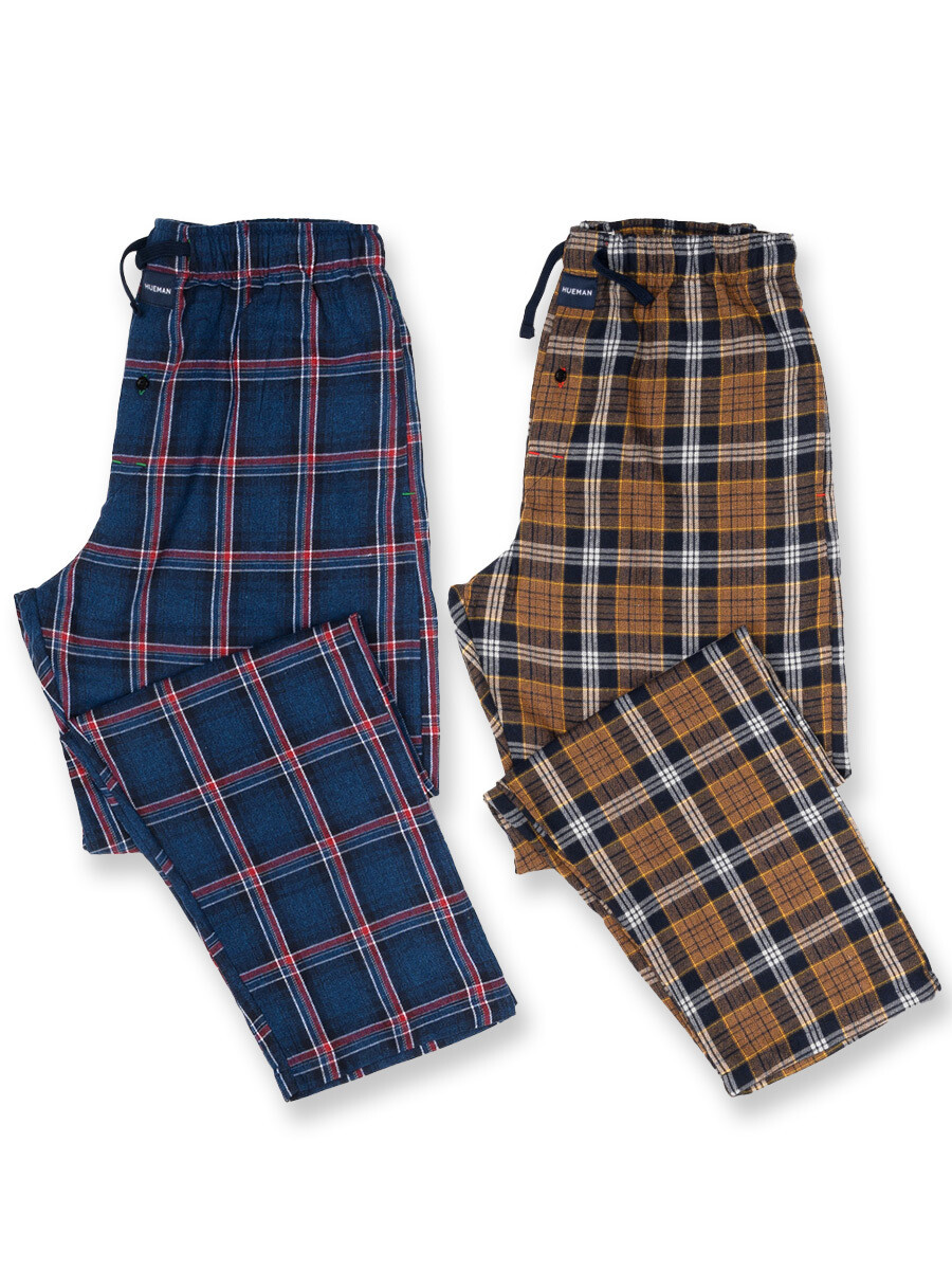 Navy & Brown Flannel Relaxed Winter Pajamas - Pack of 2