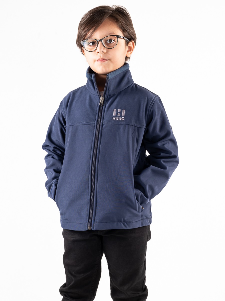 Navy Blue Stand Up Collar Soft Shell Little Boy Jacket