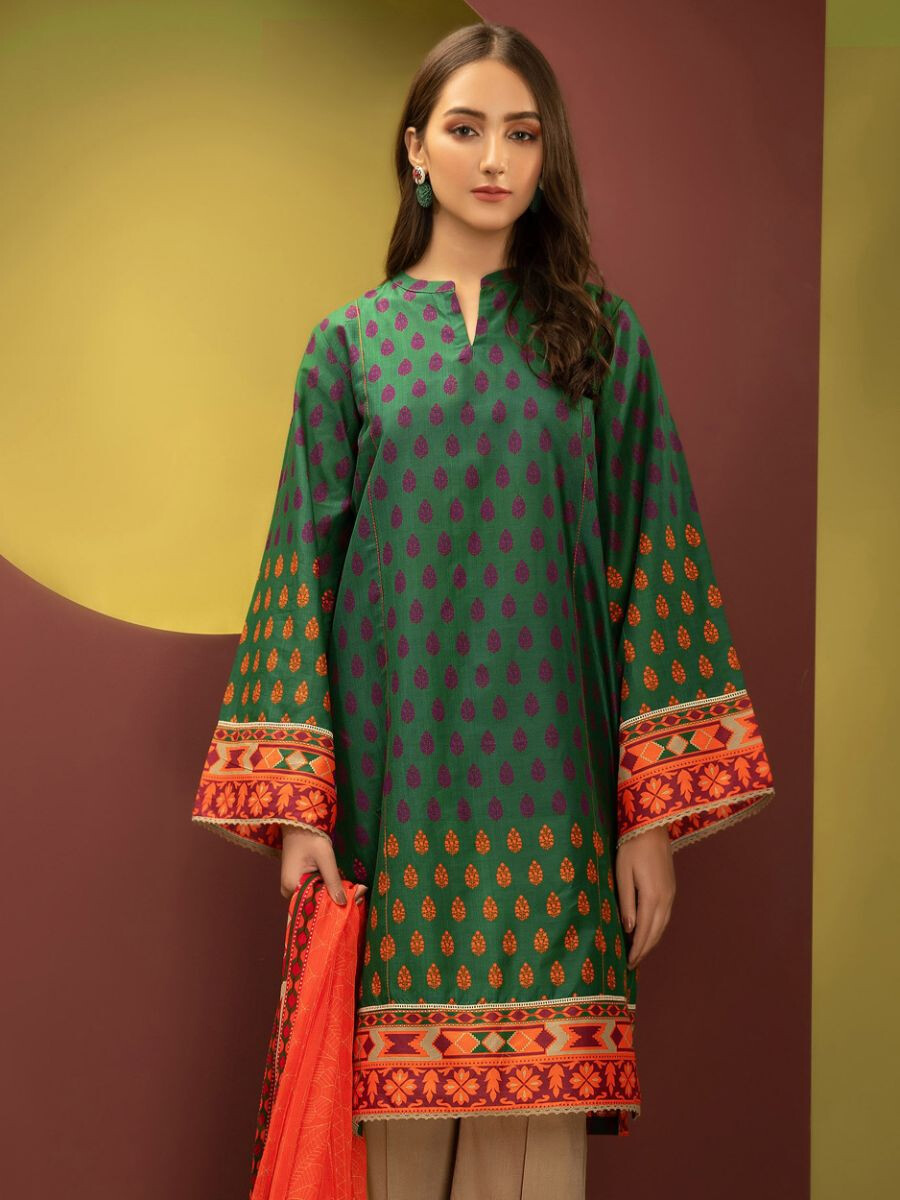 Green Printed Cambric Unstitched 2 Piece Suit for Women