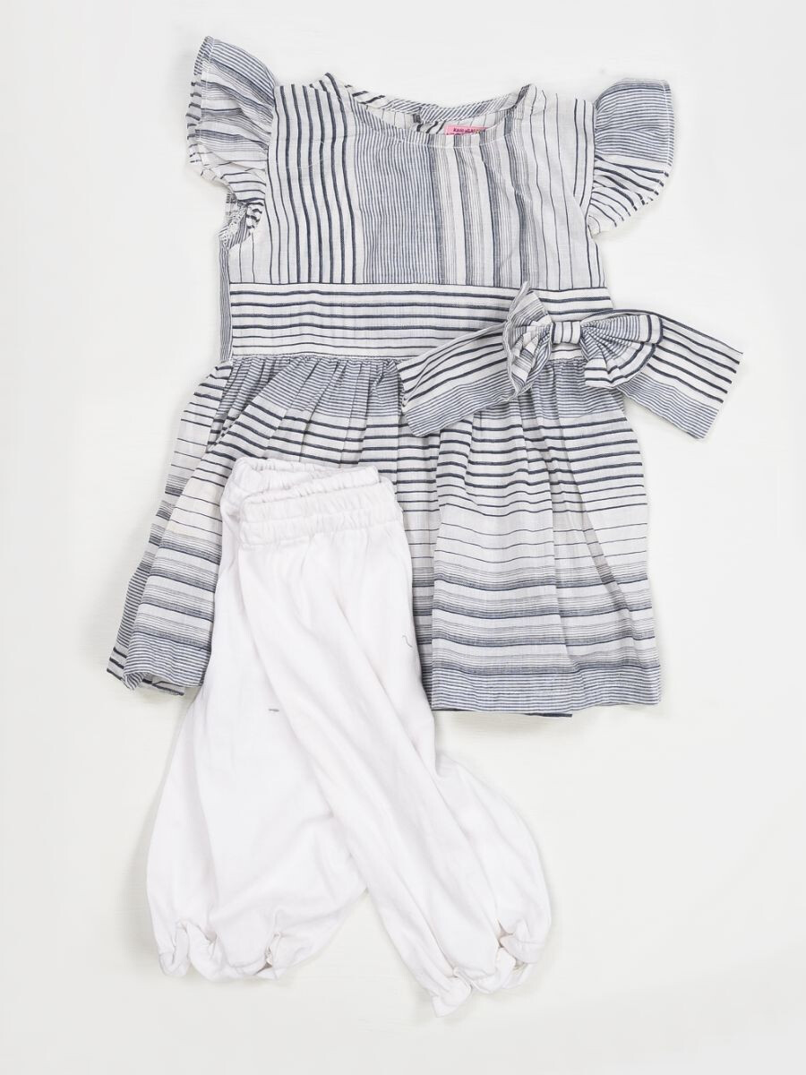 STRIPED FROCK WITH CAPRI FOR BABY GIRLS-10406
