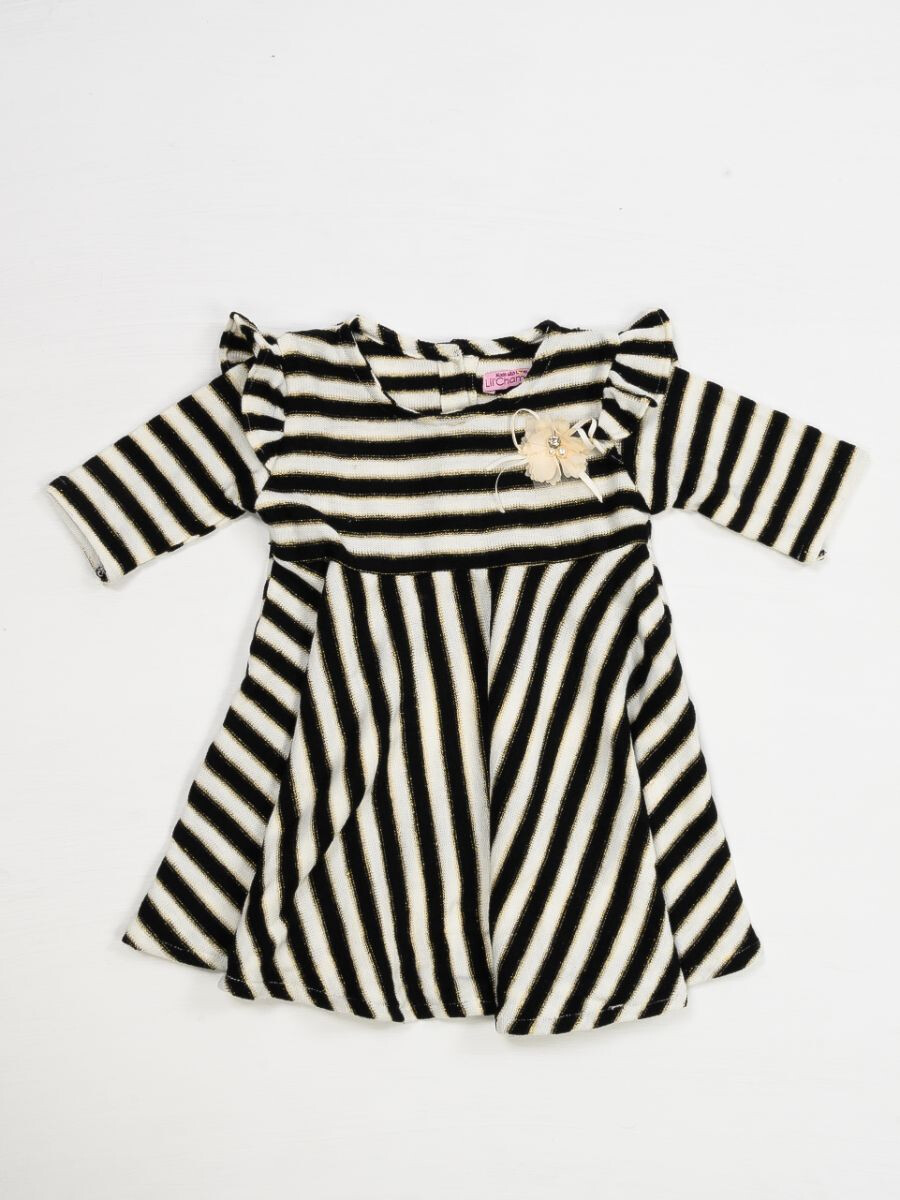 BLACK AND WHITE STRIPED DRESS FOR GIRLS-10421
