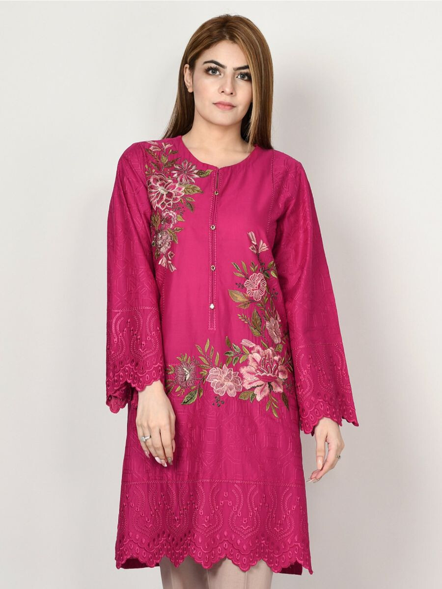 Pink Printed Lawn Stitched Shirt for Women