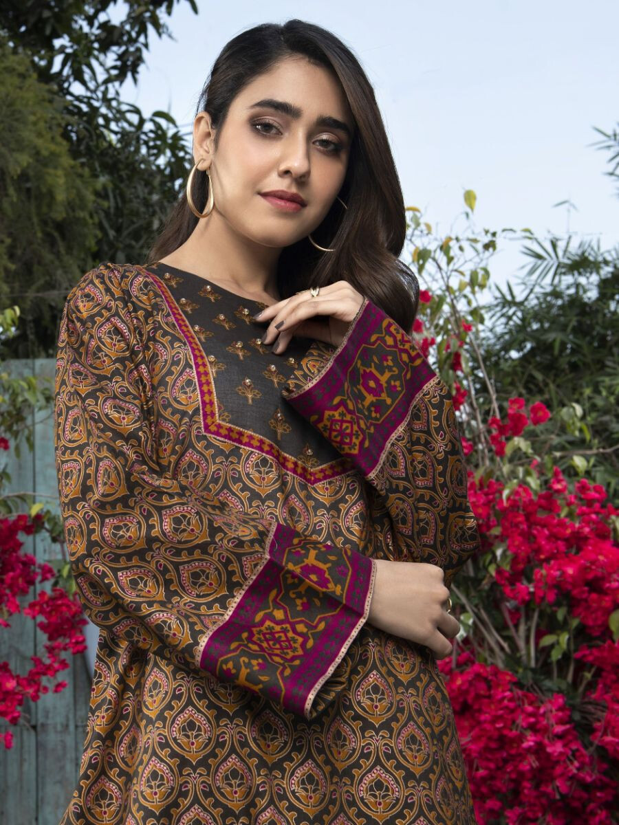 Brown Lawn Unstitched Shirt for Women