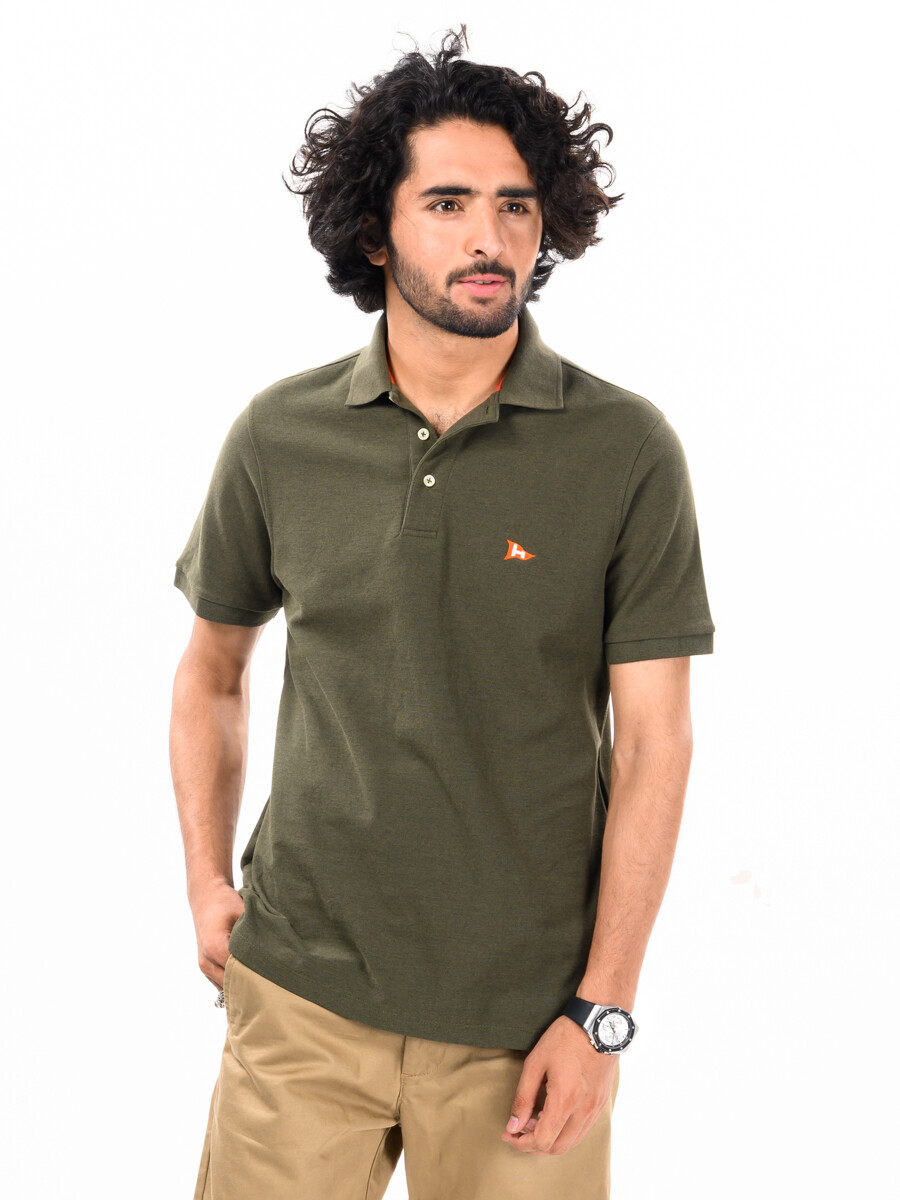 Men's Olive Green Regular Fit Short Sleeve Polo Shirt Lalaland.pk