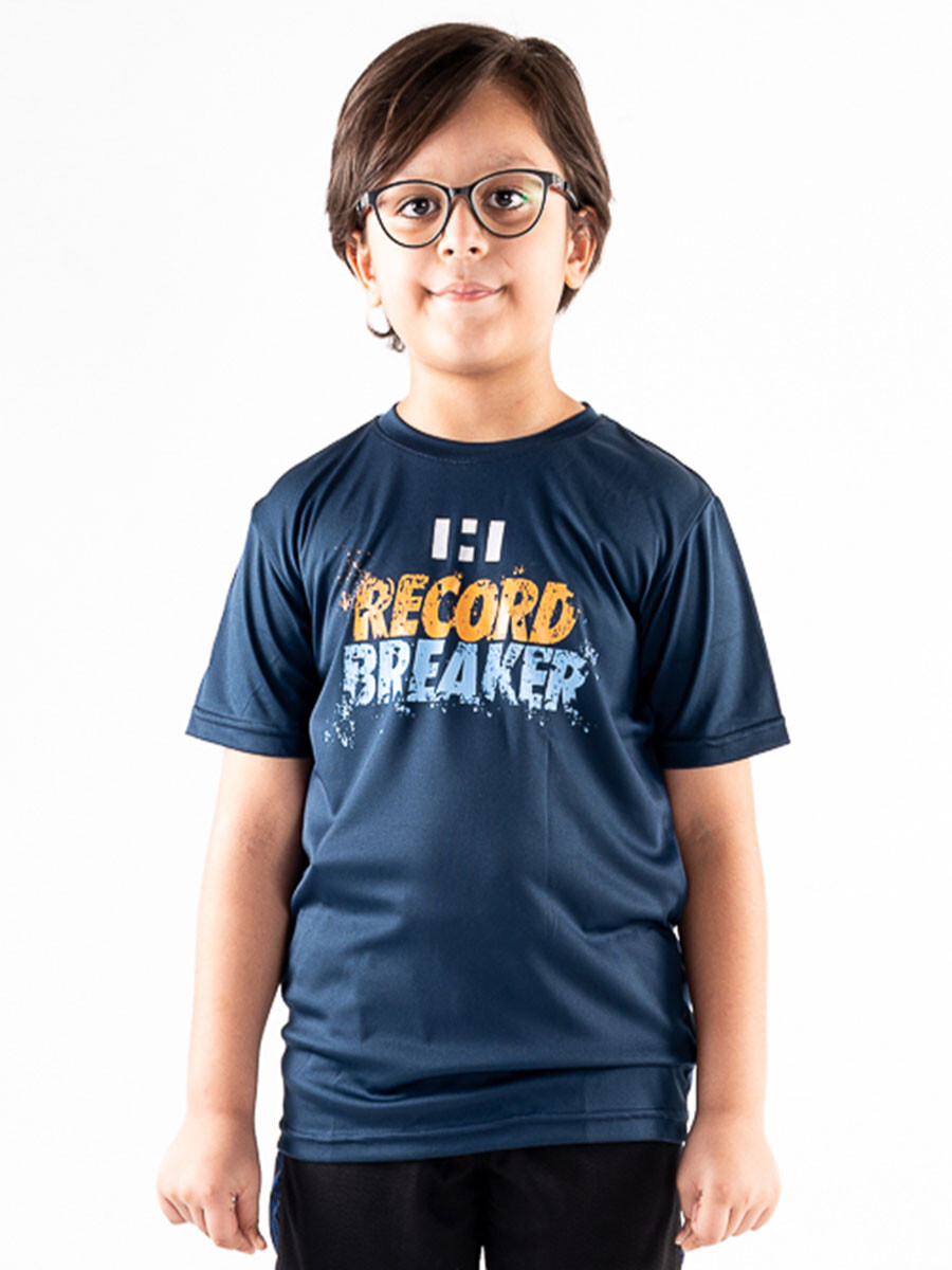 Boys' Navy Blue Record Breaker Short Sleeve T-Shirt Crew Neck