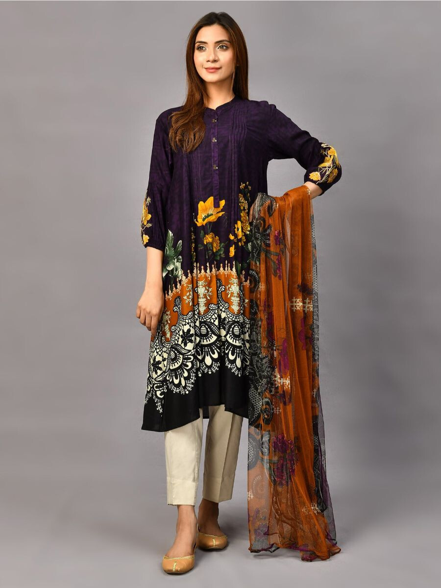 Plum Printed Lawn  Stitched Suit for Women