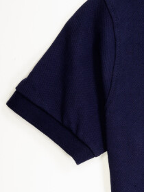 Little Boy's Navy Blue Iconic Mesh Regular Fit Short Sleeve Polo Shirt
