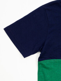 Big Boys' Navy Blue & Green Short Sleeve T-Shirt Crew Neck