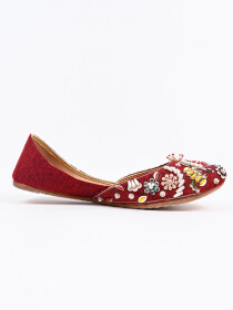 Women Maroon Leather Hand Made Milli Shoes  Khussa