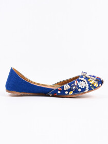 Women Blue Leather Hand Made Milli Shoes Khussa