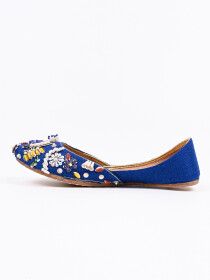 Women Blue Leather Hand Made Milli Shoes Khussa