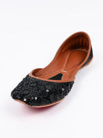 Women Black Leather Hand Made Milli Shoes Khussa