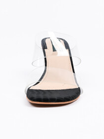Women Black Leather Sliper Heel Pumps
