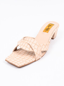 Women Cream Leather Heel Sandal