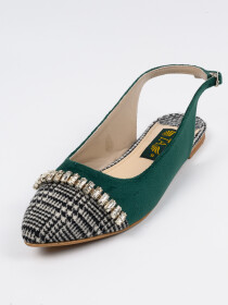 Green/White Pointed Toe Slingback Mules