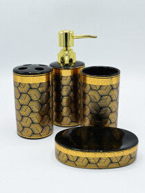 Bathroom Accessories Black & Gold 4Pcs Set