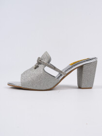 Women Shimmery Silver Heeled Mules