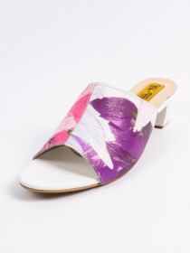Women Leather Purple and White Heeled Mules
