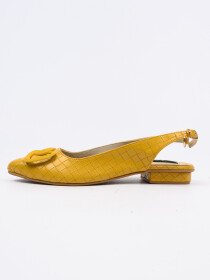 Women Yellow Leather Ankle Strap Pumps