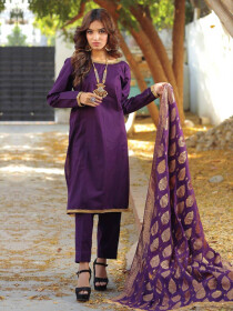 Afreen Purple Cambric 3 Piece Suit