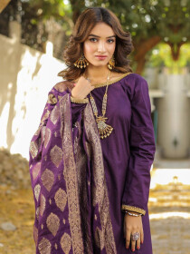 Afreen Purple Cambric 3 Piece Suit