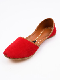 Women Simple Plain Red Hand Made Leather Khussa