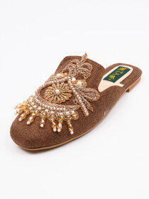 Women Charming Golden Jewelled Brown Mules