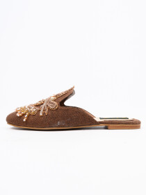 Women Charming Golden Jewelled Brown Mules