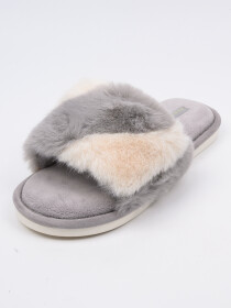 Women Grey Peep-Toe Cozy Warm Slippers
