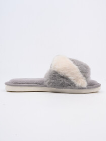 Women Grey Peep-Toe Cozy Warm Slippers