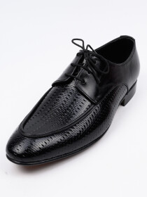 Men Black Shiny Leather Oxford Shoes