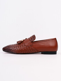 Men Tassel Detailed Brown Leather Shoes