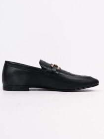 Men Black Chain Detailed Leather Formal Shoes