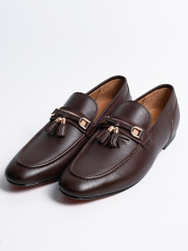 Men Dark Brown Tassel Detailed Leather Formal Shoes