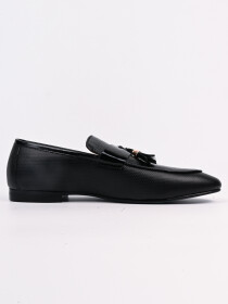 Men Black Shiny Leather-Tassel Detailed Leather Formal Shoes