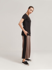 Women's Sand Beige V-Neck Relaxed Fit Loungewear Set